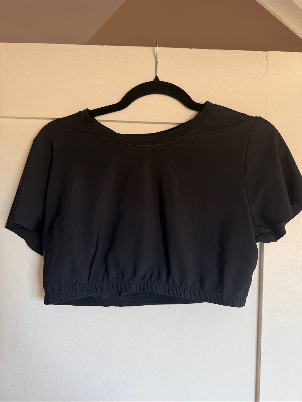 Black Cropped Short Sleeve Active Top